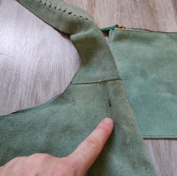 Haute Hippe Suede Leather Sage Green Shoulder Bag Purse & Wallet Boho Sz M - Picture 7 of 16